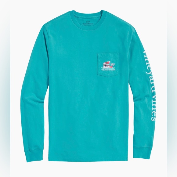 Vineyard Vines Men's Santa Ski Whale Long Sleeve Blue T Shirt L - Picture 5 of 5